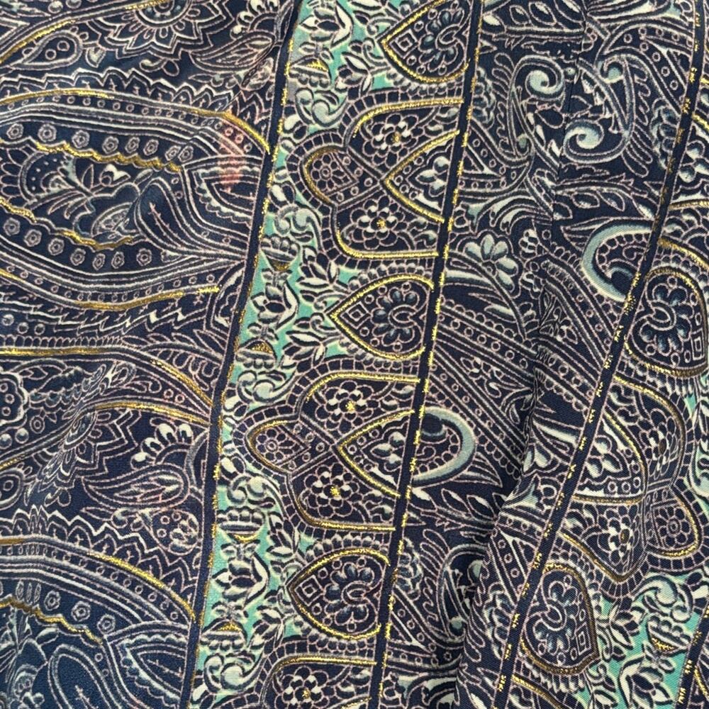 Flowy Bohemian Maxi Dress in Indigo & Mint with Gold Accents - Picture 7 of 7